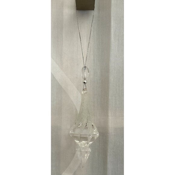 Clear Acrylic Drop Ornaments Glitter Detail & Silver Beaded String Set Of 5 - Picture 4 of 5